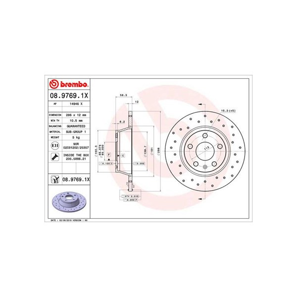 Bromsskiva Solid, Bakaxel Brembo Brembo xtra line 08.9769.1X BREMBO Bromsskiva Solid, Bakaxel Brembo Brembo xtra line 08.9769.1X BREMBO