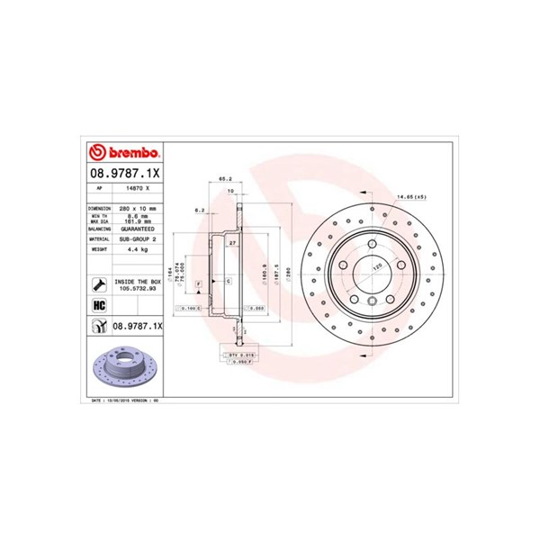 Bromsskiva Solid, Bakaxel Brembo Brembo xtra line 08.9787.1X BREMBO