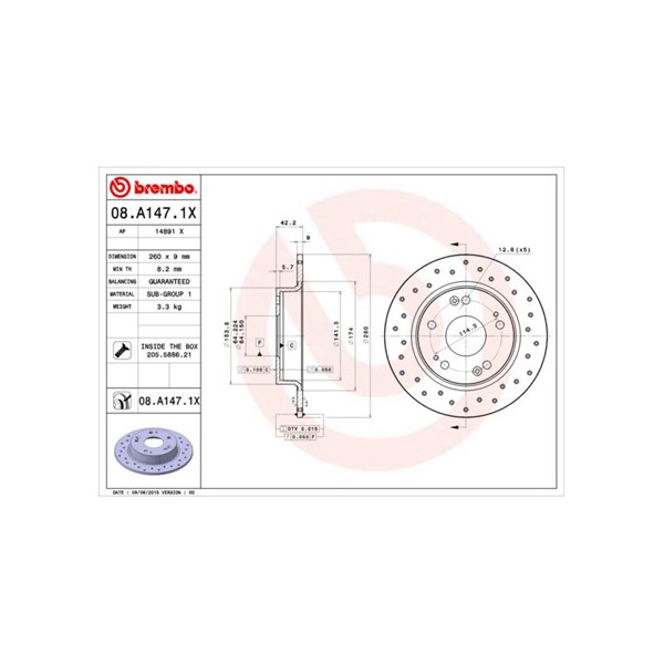 Bromsskiva Solid, Bakaxel Brembo Brembo xtra line 08.A147.1X BREMBO Bromsskiva Solid, Bakaxel Brembo Brembo xtra line 08.A147.1X BREMBO