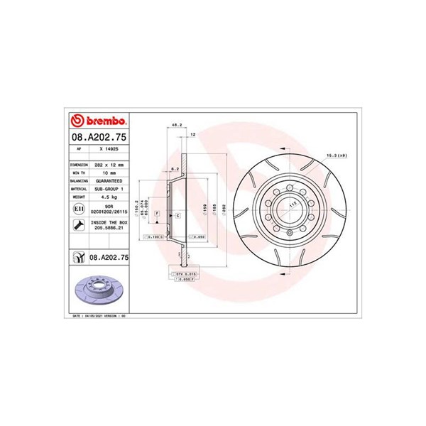 Bromsskiva Solid, Bakaxel Brembo Brembo max line 08.A202.75 BREMBO