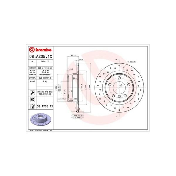Bromsskiva Solid, Bakaxel Brembo Brembo xtra line 08.A205.1X BREMBO