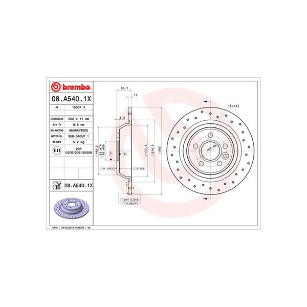 Bromsskiva Solid, Bakaxel Brembo Brembo xtra line 08.A540.1X BREMBO