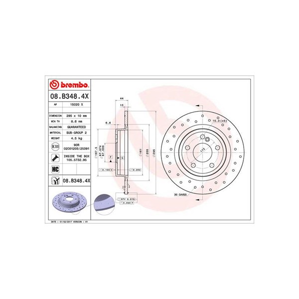 Bromsskiva Solid, Bakaxel Brembo Brembo xtra line 08.B348.4X BREMBO