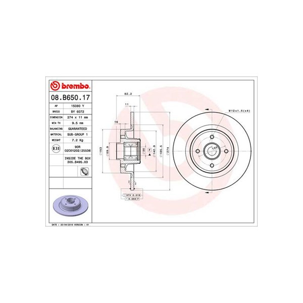 Bromsskiva Solid, Bakaxel Brembo Bearing disc line 08.B650.17 BREMBO Bromsskiva Solid, Bakaxel Brembo Bearing disc line 08.B650.17 BREMBO