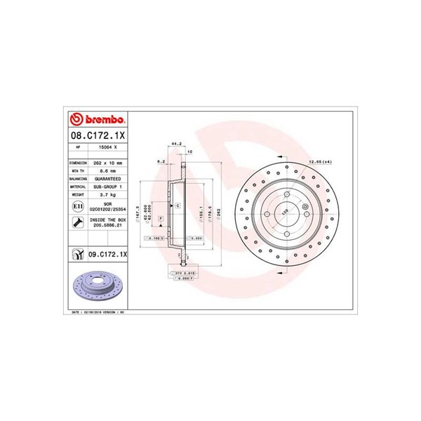 Bromsskiva Solid, Bakaxel Brembo Brembo xtra line 08.C172.1X BREMBO