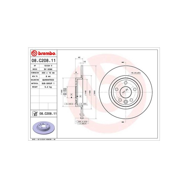 Bromsskiva Solid, Bakaxel Brembo Coated disc line 08.C208.11 BREMBO