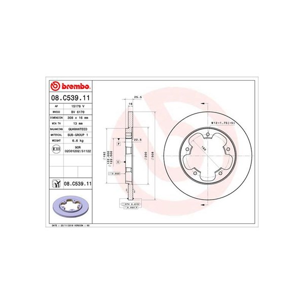 Bromsskiva Solid, Bakaxel Brembo Coated disc line 08.C539.11 BREMBO