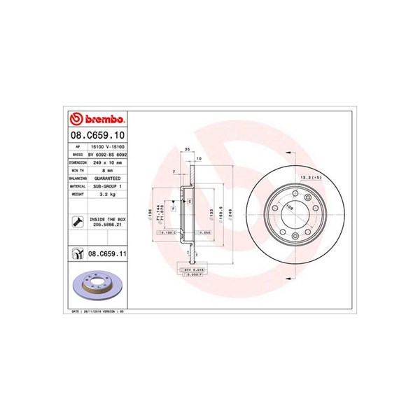 Bromsskiva Solid, Bakaxel Brembo Coated disc line 08.C659.11 BREMBO Bromsskiva Solid, Bakaxel Brembo Coated disc line 08.C659.11 BREMBO
