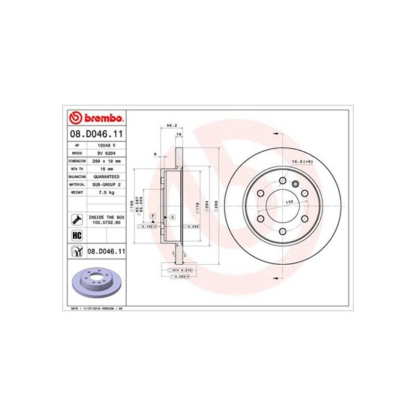 Bromsskiva Solid, Bakaxel Brembo Coated disc line 08.D046.11 BREMBO