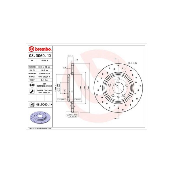 Bromsskiva Solid, Bakaxel Brembo Brembo xtra line 08.D060.1X BREMBO