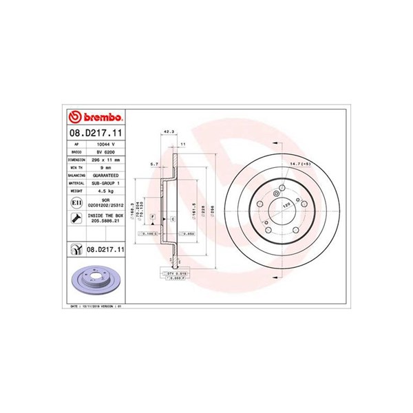 Bromsskiva Solid, Bakaxel Brembo Coated disc line 08.D217.11 BREMBO