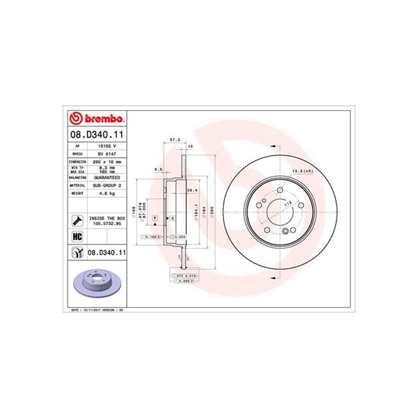 Bromsskiva Solid, Bakaxel Brembo Coated disc line 08.D340.11 BREMBO Bromsskiva Solid, Bakaxel Brembo Coated disc line 08.D340.11 BREMBO
