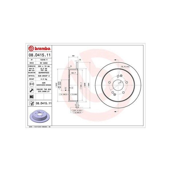 Bromsskiva Solid, Bakaxel Brembo Coated disc line 08.D415.11 BREMBO