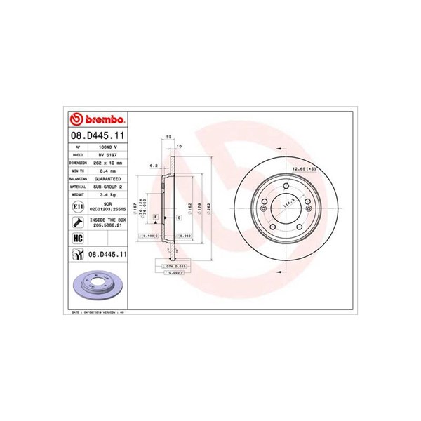 Bromsskiva Solid, Bakaxel Brembo Coated disc line 08.D445.11 BREMBO