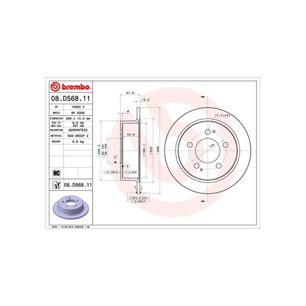 Bromsskiva Solid, Bakaxel Brembo Coated disc line 08.D568.11 BREMBO