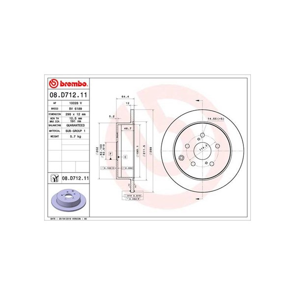 Bromsskiva Solid, Bakaxel Brembo Coated disc line 08.D712.11 BREMBO Bromsskiva Solid, Bakaxel Brembo Coated disc line 08.D712.11 BREMBO