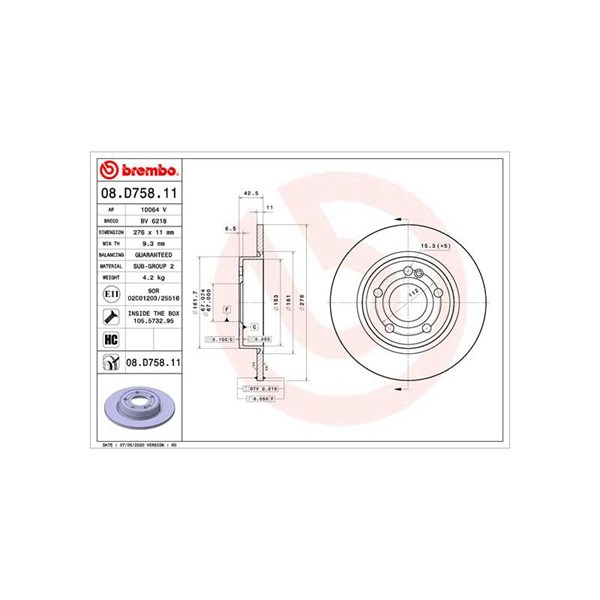 Bromsskiva, Bakaxel BREMBO Bromsskiva, Bakaxel BREMBO