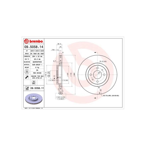 Bromsskiva Ventilerad, Framaxel Brembo 09.5058.11 BREMBO