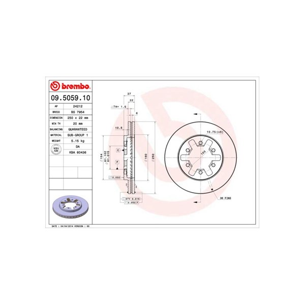 Bromsskiva Ventilerad, Framaxel Brembo 09.5059.10 BREMBO Bromsskiva Ventilerad, Framaxel Brembo 09.5059.10 BREMBO