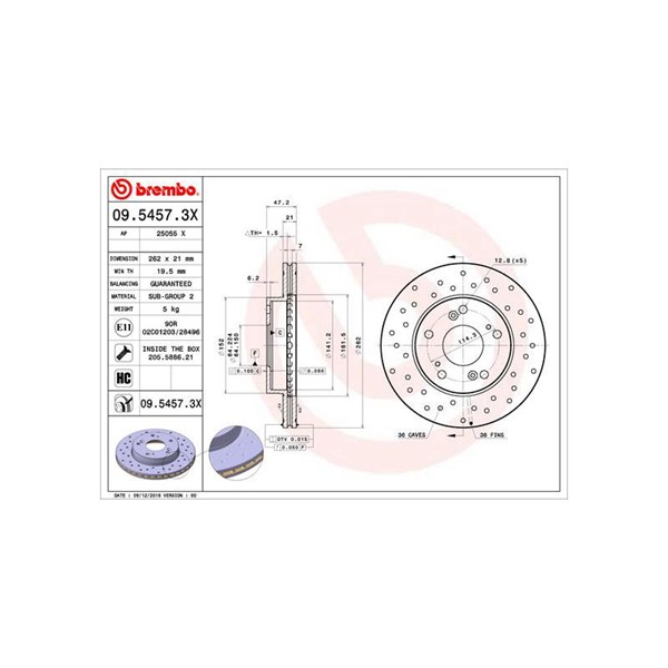 Bromsskiva Hålad/ventilerad, Framaxel Brembo 09.5457.3X BREMBO Bromsskiva Hålad/ventilerad, Framaxel Brembo 09.5457.3X BREMBO