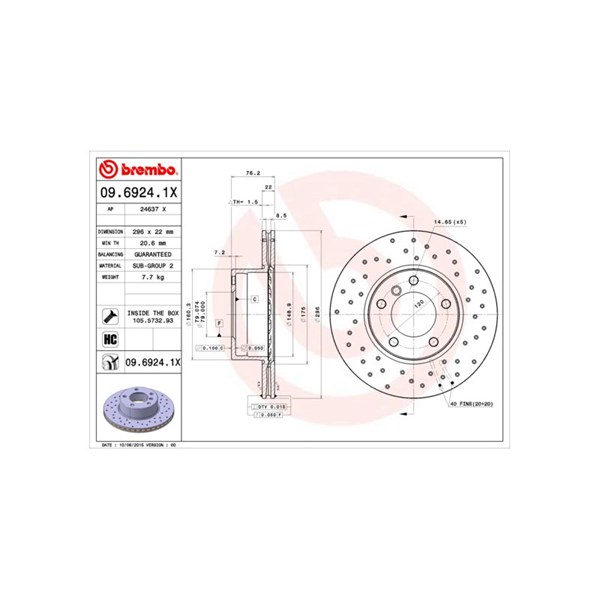 Bromsskiva Hålad/ventilerad, Framaxel Brembo 09.6924.1X BREMBO