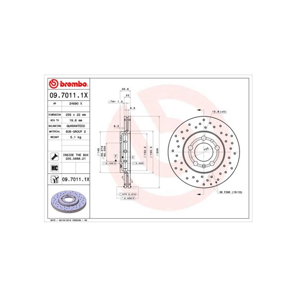 Bromsskiva Hålad/ventilerad, Framaxel Brembo 09.7011.1X BREMBO