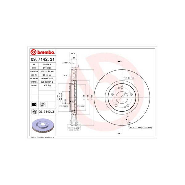 Bromsskiva Ventilerad, Framaxel Brembo 09.7142.31 BREMBO