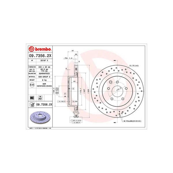 Bromsskiva Hålad/ventilerad, Bakaxel Brembo 09.7356.2X BREMBO Bromsskiva Hålad/ventilerad, Bakaxel Brembo 09.7356.2X BREMBO