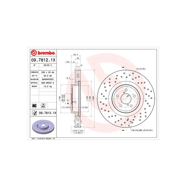 Bromsskiva Hålad/ventilerad, Framaxel Brembo 09.7812.1X BREMBO