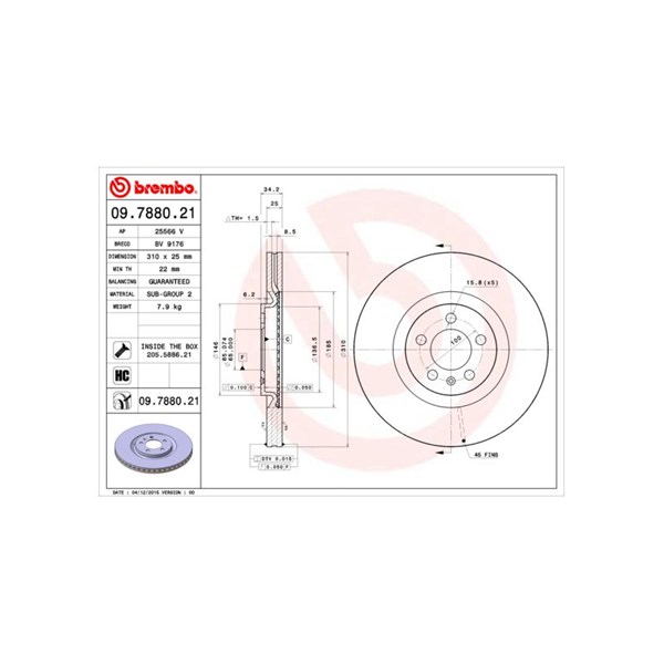 Bromsskiva Ventilerad, Framaxel Brembo 09.7880.21 BREMBO