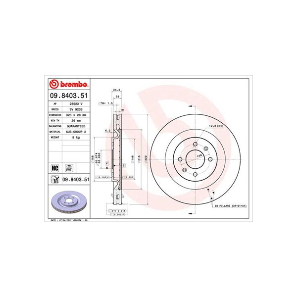 Bromsskiva Ventilerad, Framaxel Brembo 09.8403.51 BREMBO