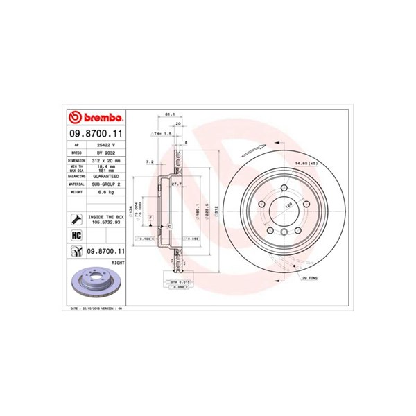 Bromsskiva Ventilerad, Bakaxel, Bakaxel höger Brembo 09.8700.11 BREMBO Bromsskiva Ventilerad, Bakaxel, Bakaxel höger Brembo 09.8700.11 BREMBO