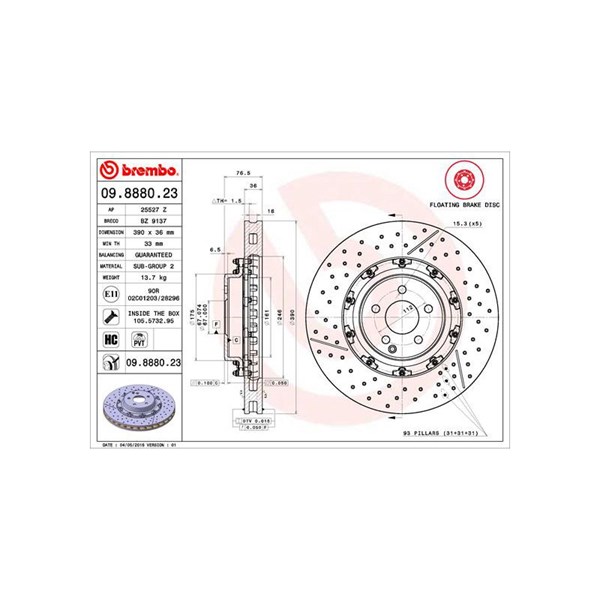 Bromsskiva Bromsskiva tvådelad, Framaxel Brembo 09.8880.23 BREMBO Bromsskiva Bromsskiva tvådelad, Framaxel Brembo 09.8880.23 BREMBO
