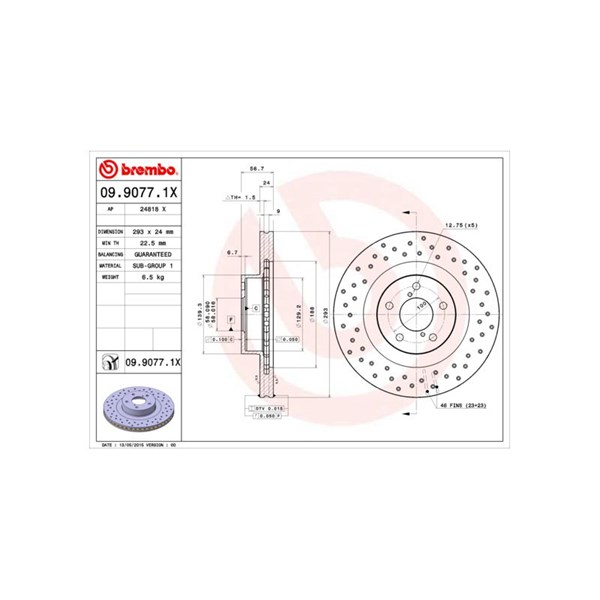 Bromsskiva Hålad/ventilerad, Framaxel Brembo 09.9077.1X BREMBO
