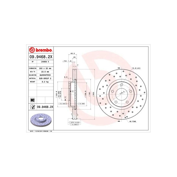 Bromsskiva Hålad/ventilerad, Framaxel Brembo 09.9468.2X BREMBO