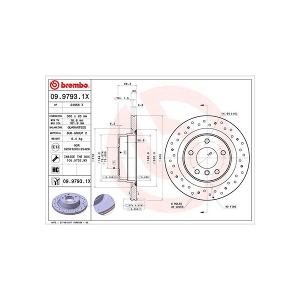 Bromsskiva, Bakaxel BREMBO Bromsskiva, Bakaxel BREMBO