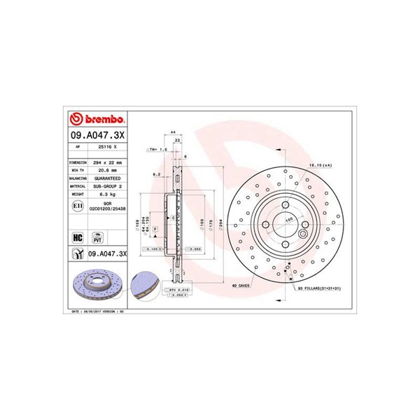 Bromsskiva Hålad/ventilerad, Framaxel Brembo 09.A047.3X BREMBO Bromsskiva Hålad/ventilerad, Framaxel Brembo 09.A047.3X BREMBO