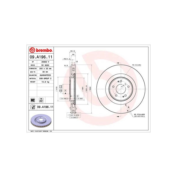Bromsskiva Ventilerad, Framaxel Brembo 09.A196.11 BREMBO