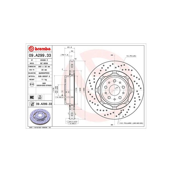 Bromsskiva Ventilerad, Framaxel Brembo 09.A299.33 BREMBO