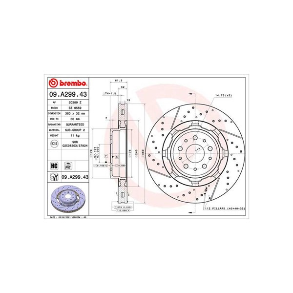 Bromsskiva Ventilerad, Framaxel Brembo 09.A299.43 BREMBO Bromsskiva Ventilerad, Framaxel Brembo 09.A299.43 BREMBO