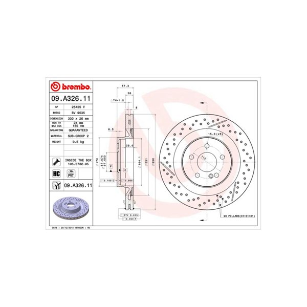Bromsskiva Ventilerad, Bakaxel Brembo Coated disc line 09.A326.11 BREMBO