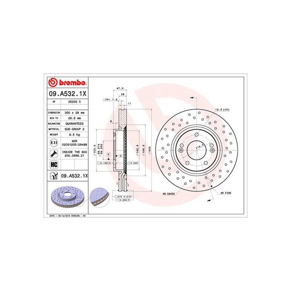 Bromsskiva Hålad/ventilerad, Framaxel Brembo 09.A532.1X BREMBO