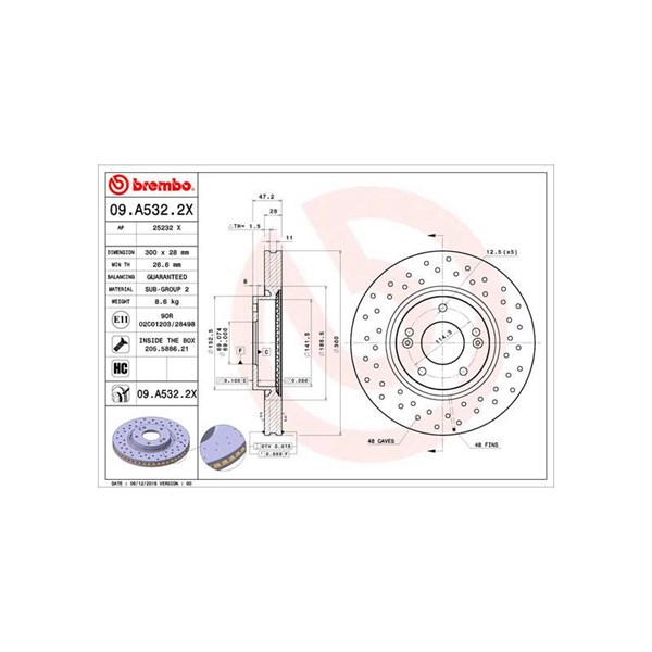 Bromsskiva Hålad/ventilerad, Framaxel Brembo 09.A532.2X BREMBO