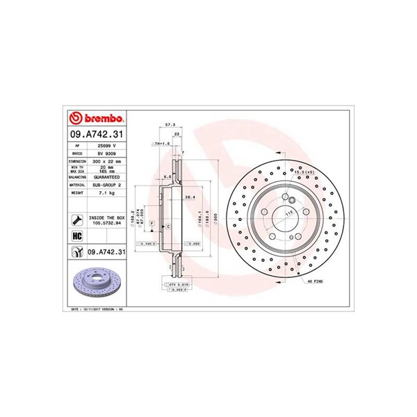 Bromsskiva Hålad/ventilerad, Bakaxel Brembo 09.A742.31 BREMBO