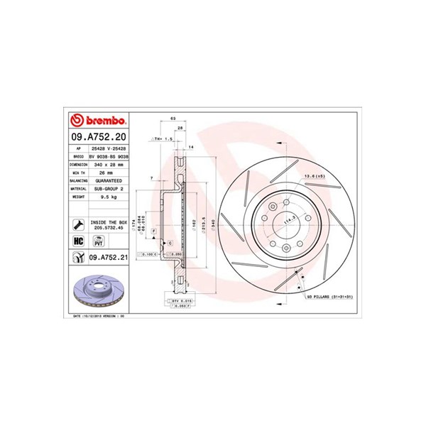 Bromsskiva Ventilerad, Framaxel Brembo 09.A752.21 BREMBO