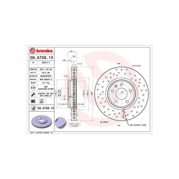 Bromsskiva Hålad/ventilerad, Framaxel Brembo 09.A758.1X BREMBO
