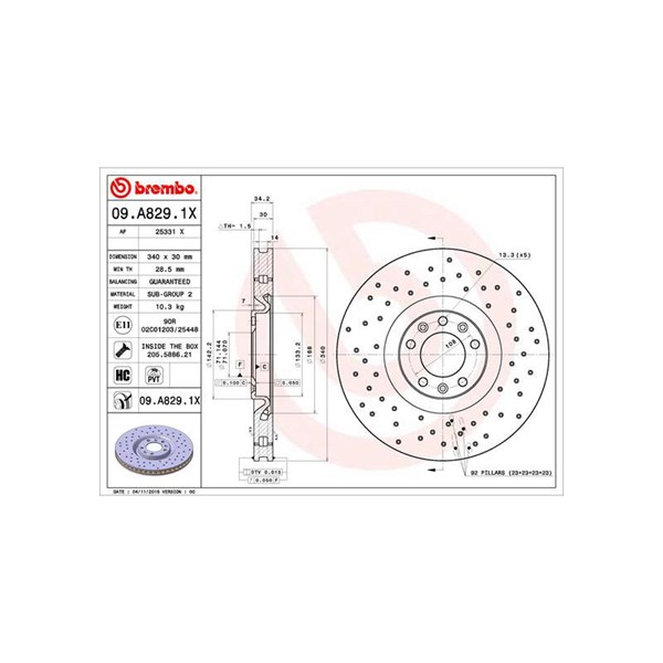 Bromsskiva Hålad/ventilerad, Framaxel Brembo 09.A829.1X BREMBO