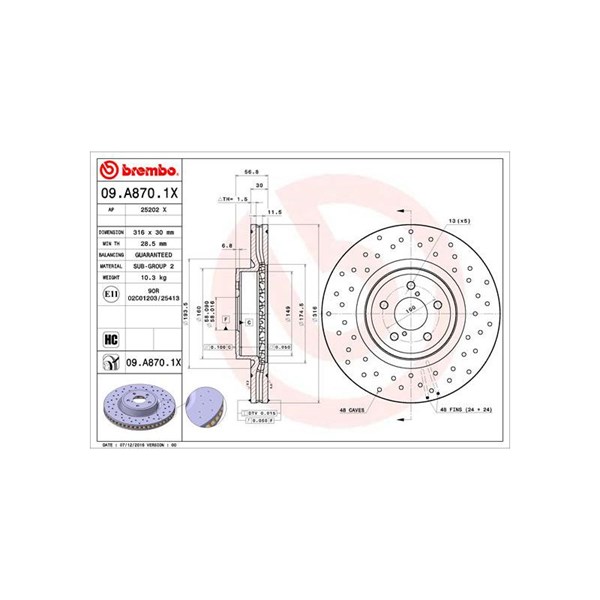 Bromsskiva Hålad/ventilerad, Framaxel Brembo 09.A870.1X BREMBO