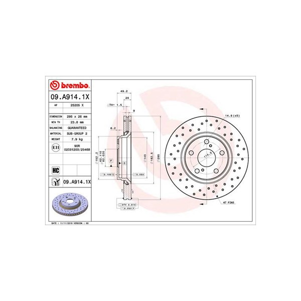Bromsskiva Hålad/ventilerad, Framaxel Brembo 09.A914.1X BREMBO