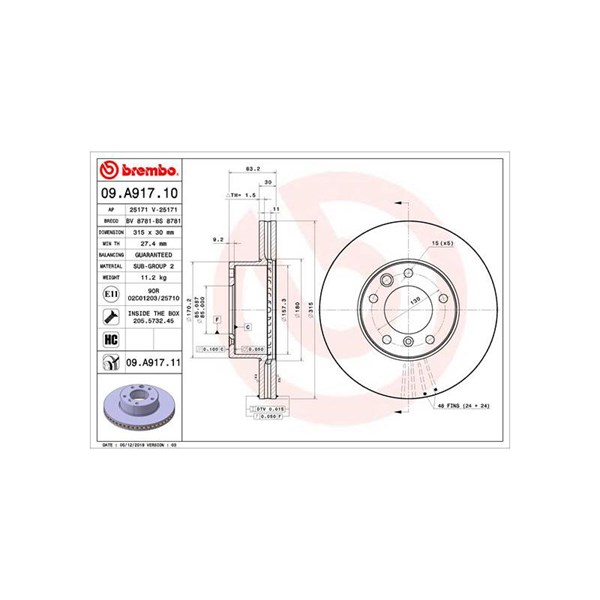 Bromsskiva Ventilerad, Framaxel Brembo 09.A917.11 BREMBO